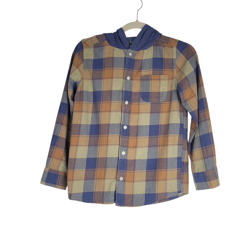 Oshkosh B'Gosh Shirt Boys 12/12A Hooded Flannel Shirt Buttons Multicolor Cotton